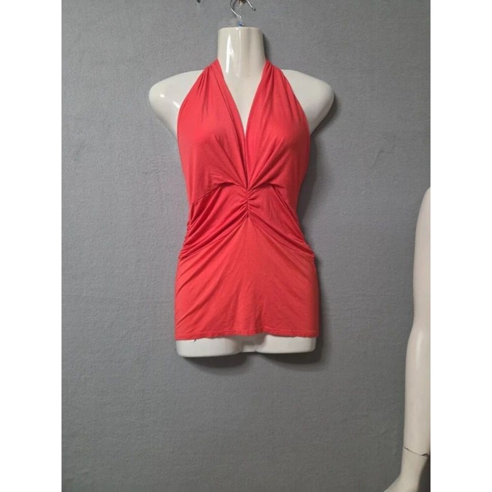 Ya Ya Coral Pink Twist Front Halter Top Ruched Size M